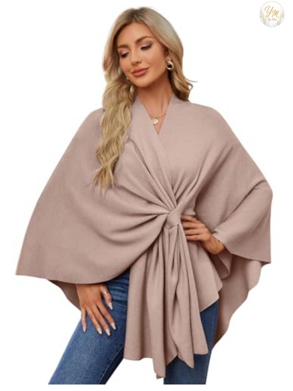 Women's Elegant Shawl Wrap Open Front Poncho Sweater